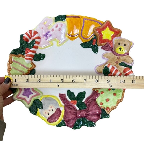 Nantucket Santa & Teddy Bear Christmas Plate Ceramic Holiday Collectible - Picture 8 of 9